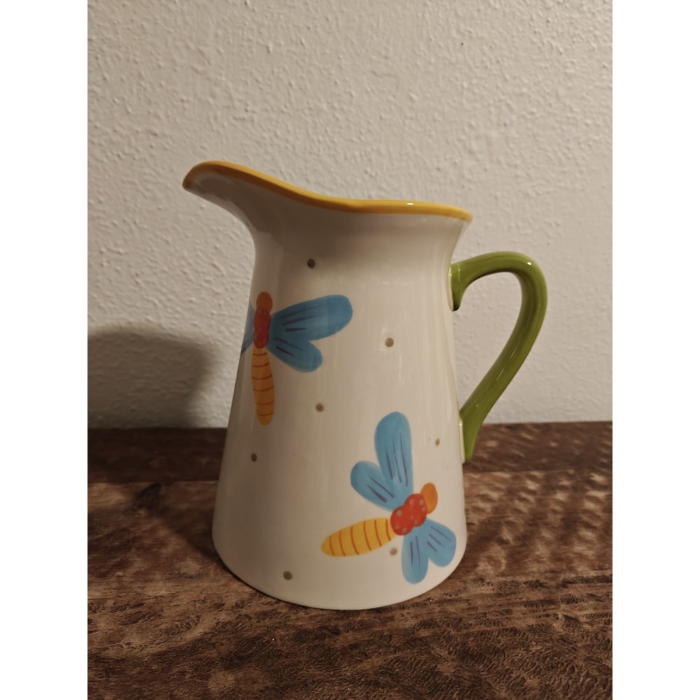 Retired Coton Colors Happy Everything Dragonfly 2 Qt Ceramic Pitcher EUC